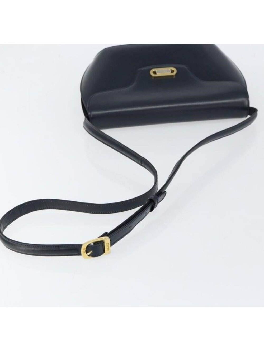 Authentic BALLY Shoulder Bag Leather Navy Gold - Picture 14 of 16